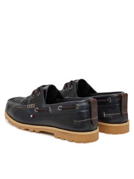 Polobotky Tommy Hilfiger Hilfiger Braided Lth Boat Shoe Tmavomodrá