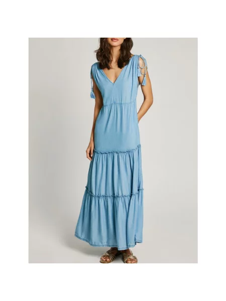 Pepe Jeans sukienka EFFIE maxi rozkloszowana niebieski