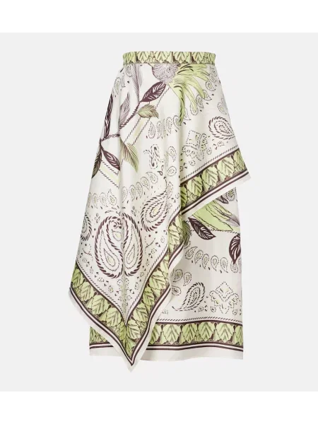 Fustă midi Tory Burch de mătase cu imagine până la genunchi