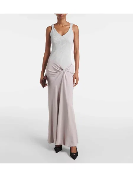 Pletena obleka maxi obleka Victoria Beckham siva