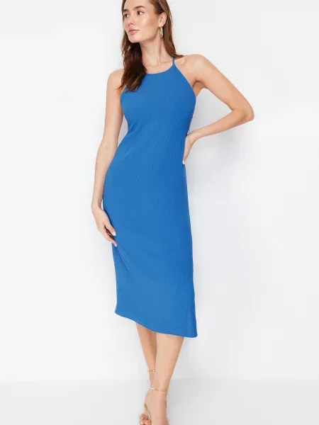 Gulerat rochie midi Trendyol albastru