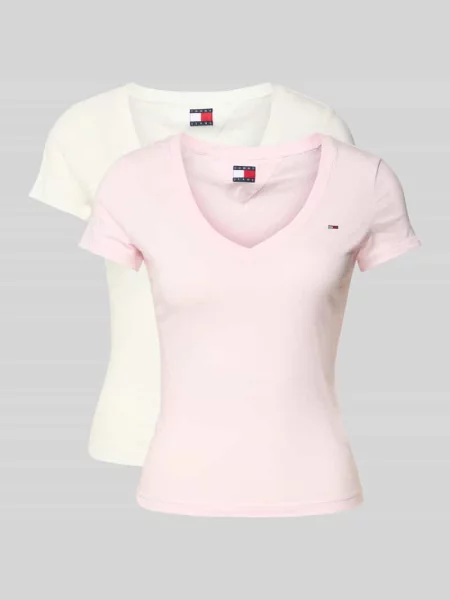 T-shirt o kroju slim fit z czystej bawełny w zestawie 2 szt. Tommy Jeans różowa