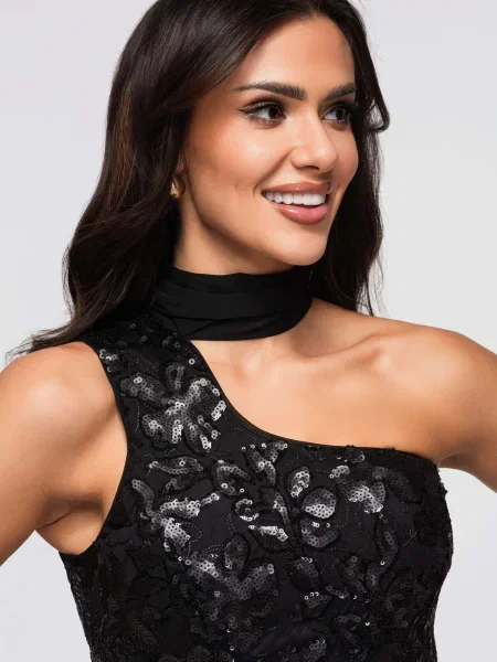 Rochie de cocktail Edoti cu un umăr gol negru