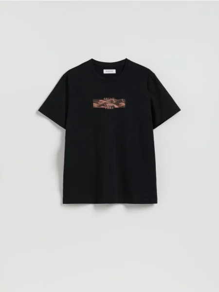 Reserved T-shirt regular z bawełny merceryzowanej czarny