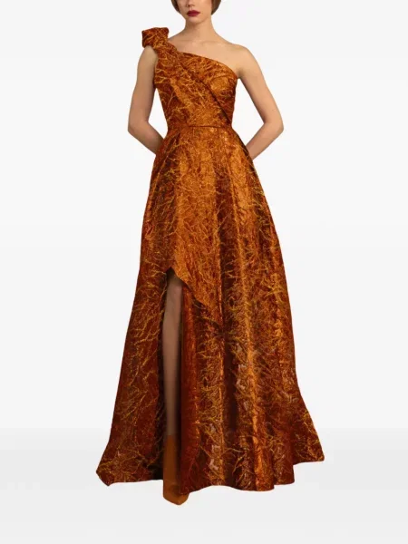 Sukienka maxi Gemy Maalouf drapowana na jednym ramieniu pomarańczowa