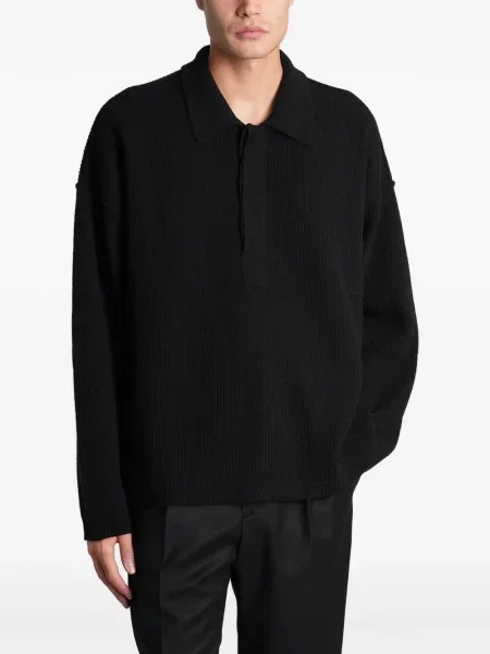 Tricou polo Roberto Collina tricotate negru