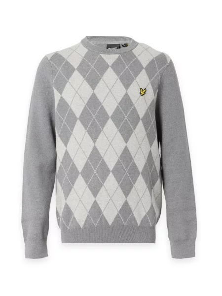 Lyle & Scott Pulover Argyle gri deschis alb