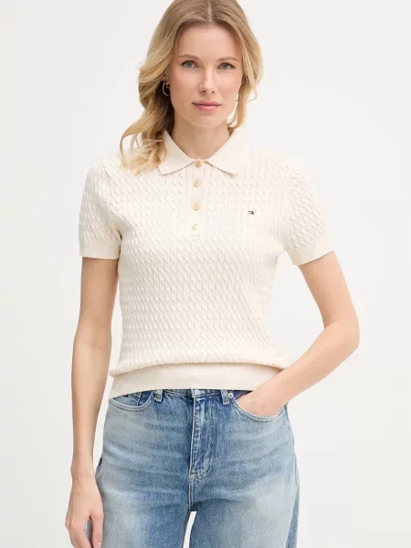 Koszulka polo o kroju slim fit z czystej bawełny Tommy Hilfiger beżowa