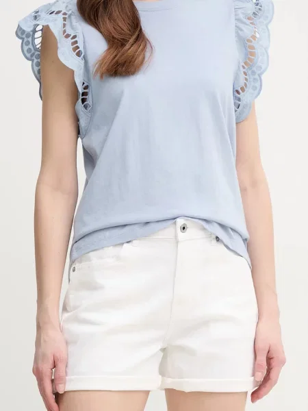 Дънков къс панталон Pepe Jeans FITTED SHORT HW MARY с изчистен дизайн с висока талия бяло