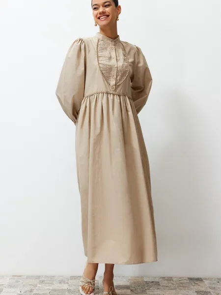 Sukienka Trendyol z wysokim kołnierzem z rękawami balonowymi norki