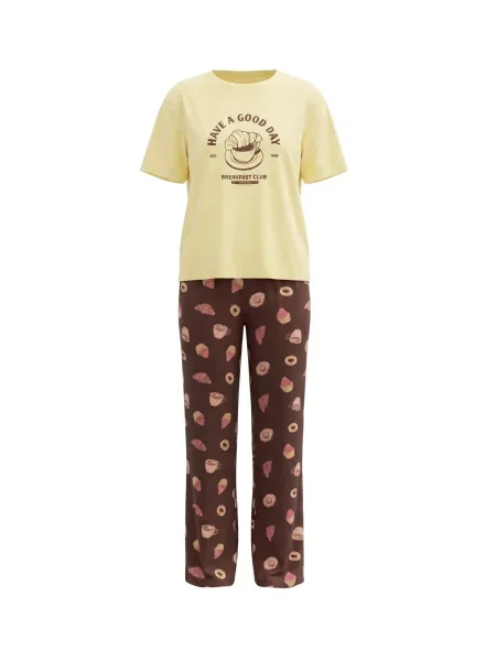Trendyol Pijama ciocolatiu / maro cappuccino / deschis / roz deschis galben