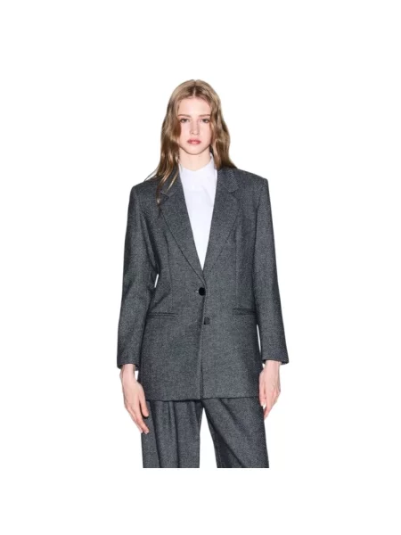 Marynarka Armani Exchange wełniana w jodełkę dwurzędowa szara