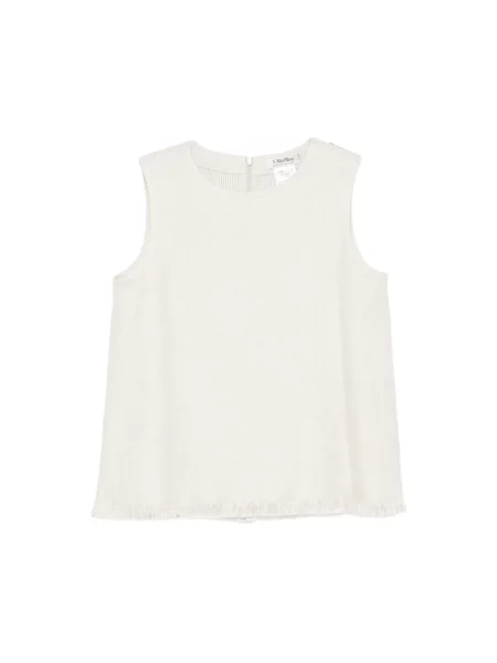 Top Max Mara z frędzli bez rękawów beżowy