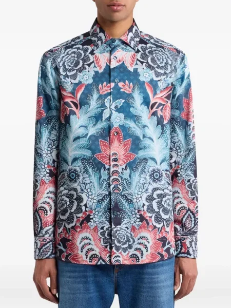 Cămașă Etro cu model floral cu imagine lungă albastru