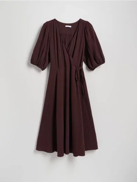 Reserved Muślinowa sukienka midi brązowy