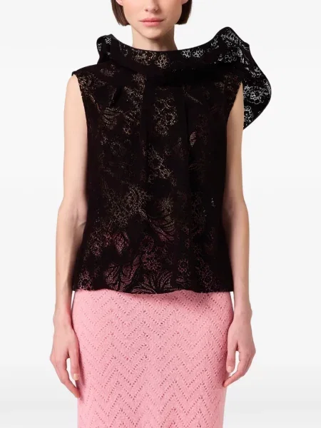 Top Msgm cu volane din dantelă negru