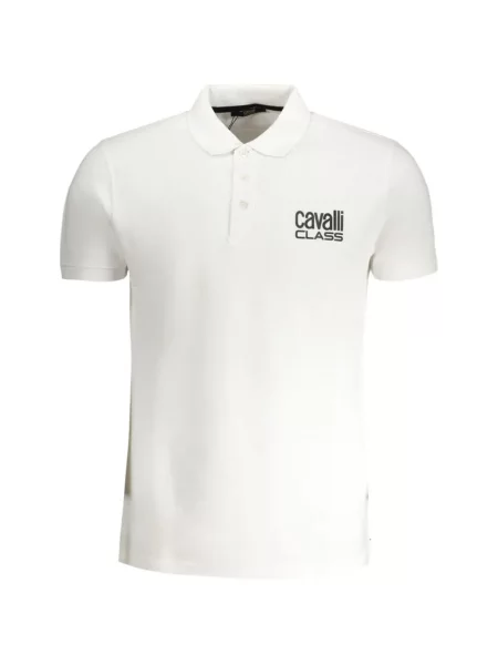 Tricou polo Cavalli Class cu broderie alb