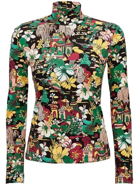Heláncă La Doublej cu model floral cu imagine din jerseu negru