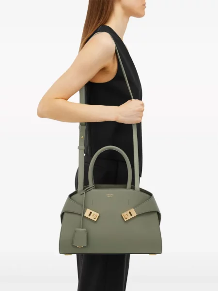 Iš natūralios odos mažas odinė rankinė Ferragamo pilka