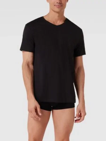 T-shirt z dekoltem w serek w zestawie 3 szt. model ‘ComfortS’ Boss czarna