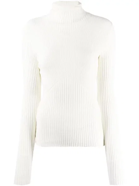 Dzianinowa bluza z kapturem Andreadamo prążkowana biała