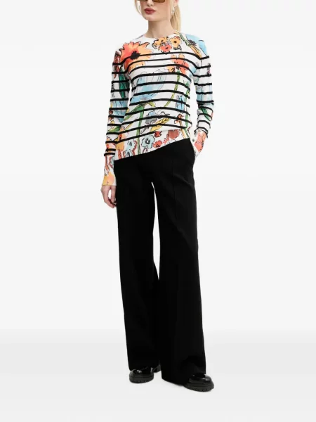Pulover Desigual cu model floral cu imagine alb
