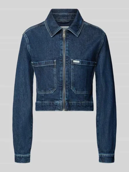 Kurtka jeansowa o krótkim kroju z zamkiem błyskawicznym Guess Jeans niebieska