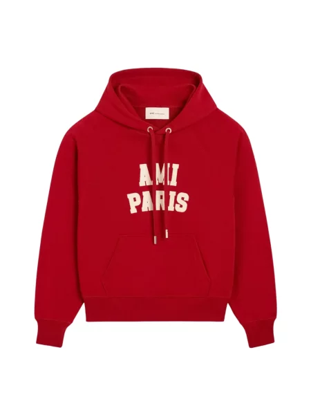 Bluza z kapturem Ami Paris z kapturem z logo czerwona