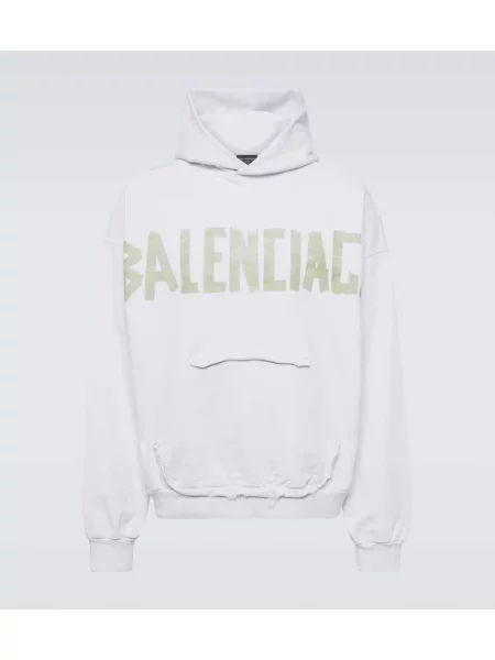 Флийс суичър с качулка Balenciaga с разкъсвания бяло
