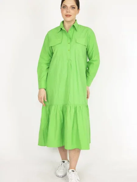 Rochie şans cu buzunare la piept verde