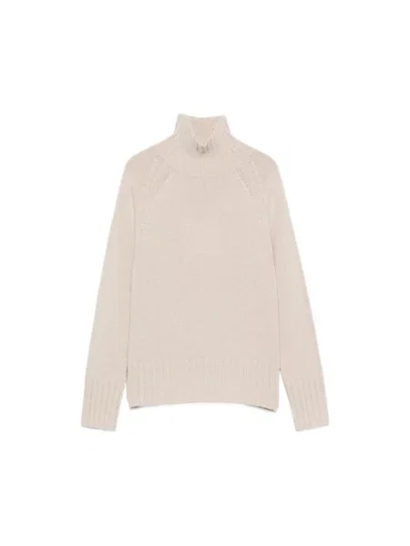 Lniany sweter z golfem Max Mara beżowy