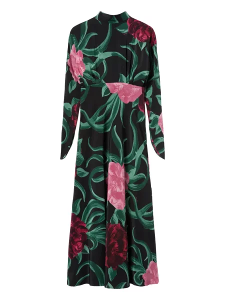 Rochie maxi La Doublej cu model floral de costum negru