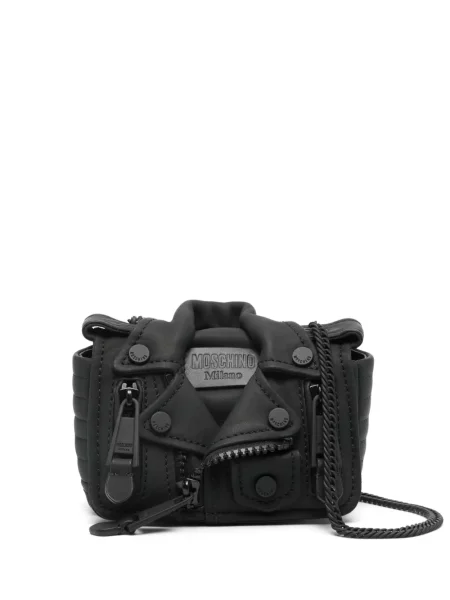 Geanta de piele Moschino din piele biker negru