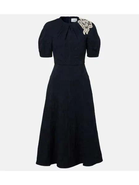 Rochie midi Erdem cu model floral din jacard până la genunchi albastru