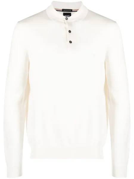 Polo Boss cu broderie de lână alb