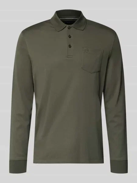 Koszulka polo o kroju regular fit z mieszanka bawełny z brustasza Bugatti oliwkowa