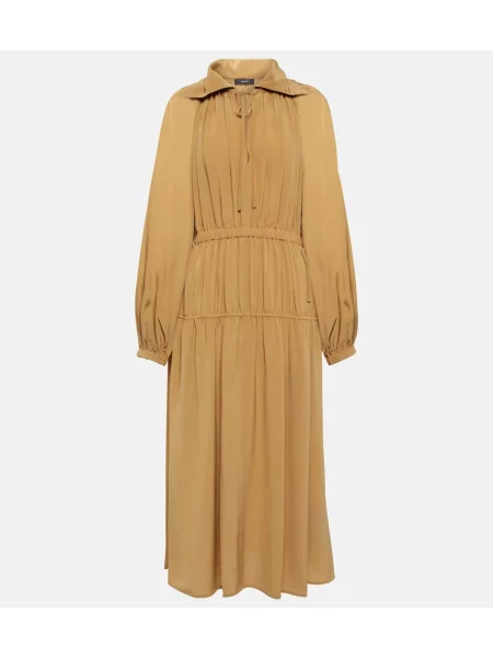 Rochie midi Joseph de mătase până la genunchi de costum maro