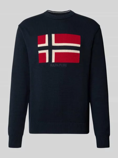 Sweter z dzianiny z czystej bawełny model MURA' Napapijri granatowy