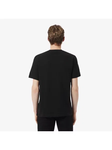 Lacoste T-Shirt Z Grubej Piki Bawełnianej I Lnianej czarny