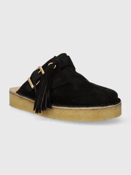 Clarks Originals Originals papuci din piele de căprioară Trek Mule femei culoarea: negru