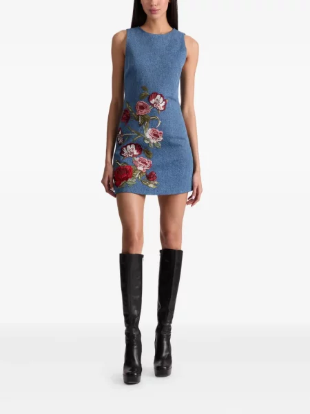 Rochie mini Alice + Olivia cu broderie cu model floral albastru