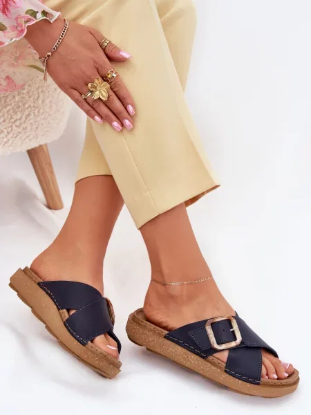 Usnjene copati Inblu z zaponko modra