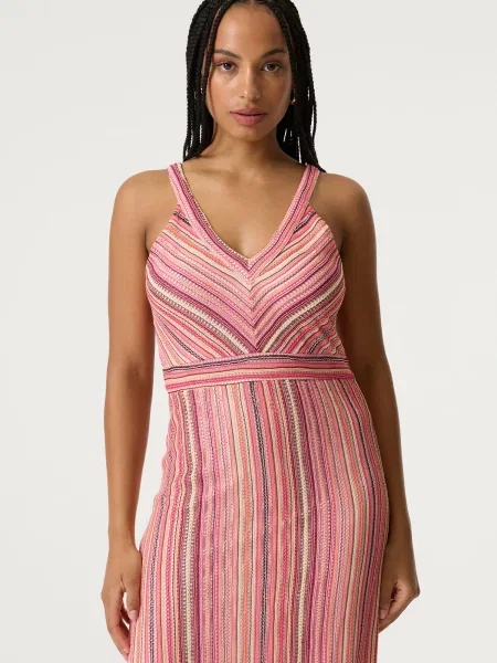 GARCIA Pletena obleka pesek / oranžna temno roza