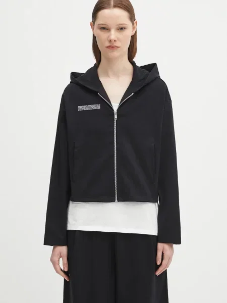 Pangaia bluză DNA Double Jersey Zip Up Hoodie cu glugă uni negru