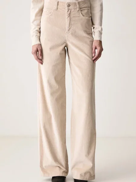 Marella pantaloni wide leg pentru femei din catifea reiată MLLEFEBO bej