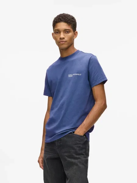 KARL LAGERFELD JEANS Majica SCHMAL GESCHNITTENES modra / naravno bela