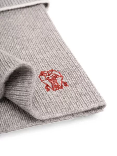 Fular Brunello Cucinelli cu broderie tricotate gri