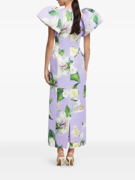 Rochie maxi Leo Lin cu model floral de costum violet