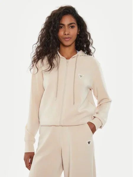 Суичър с качулка Guess с качулка бежово