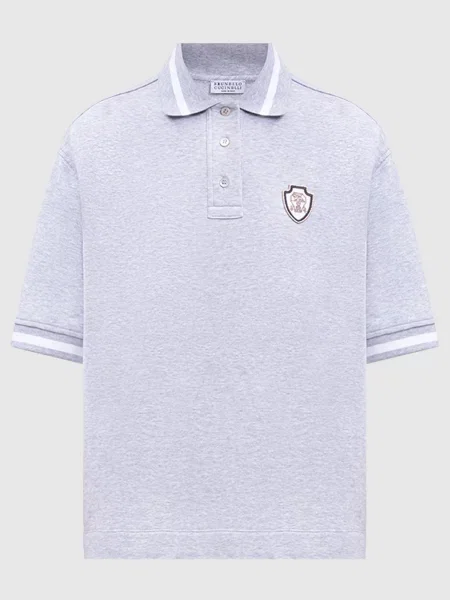 Меланжеве поло з емблемою логотипа Brunello Cucinelli сіре